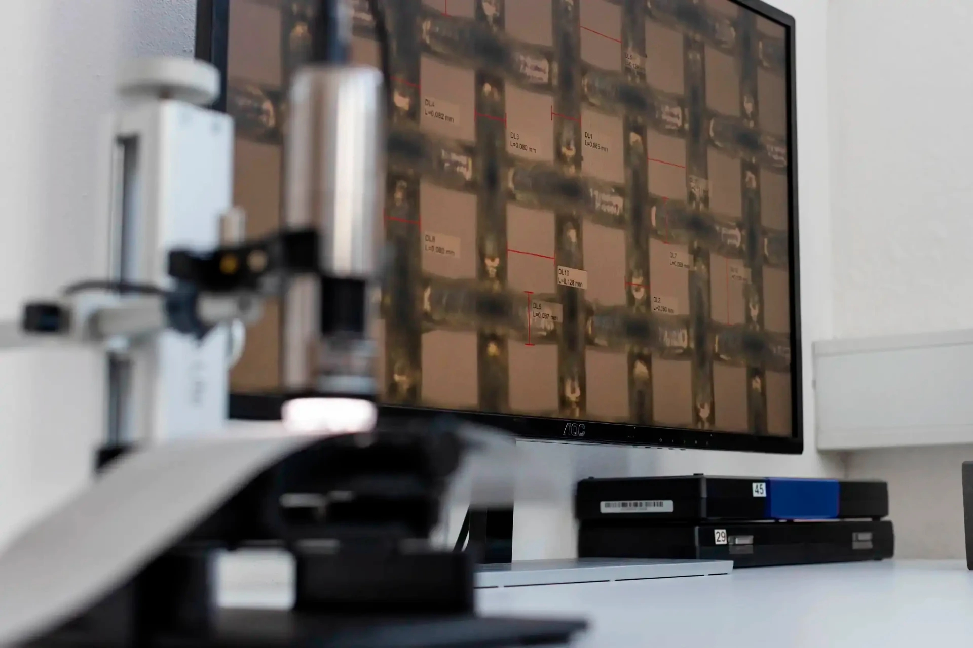 Mesh measurement results shown on a monitor in the quality lab