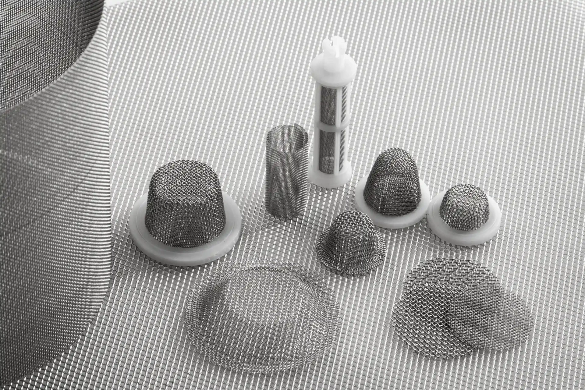 Range of mesh filters on stainless steel mesh