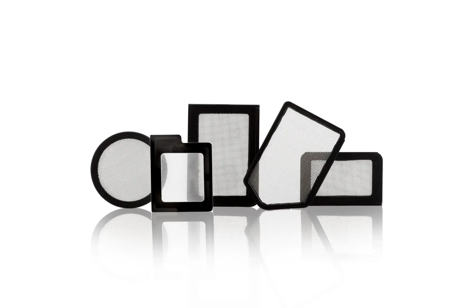 Black-framed flat stainless steel mesh filters