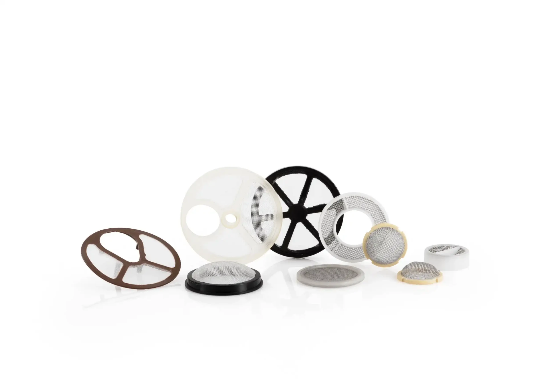 Assorted round and flat mesh filters